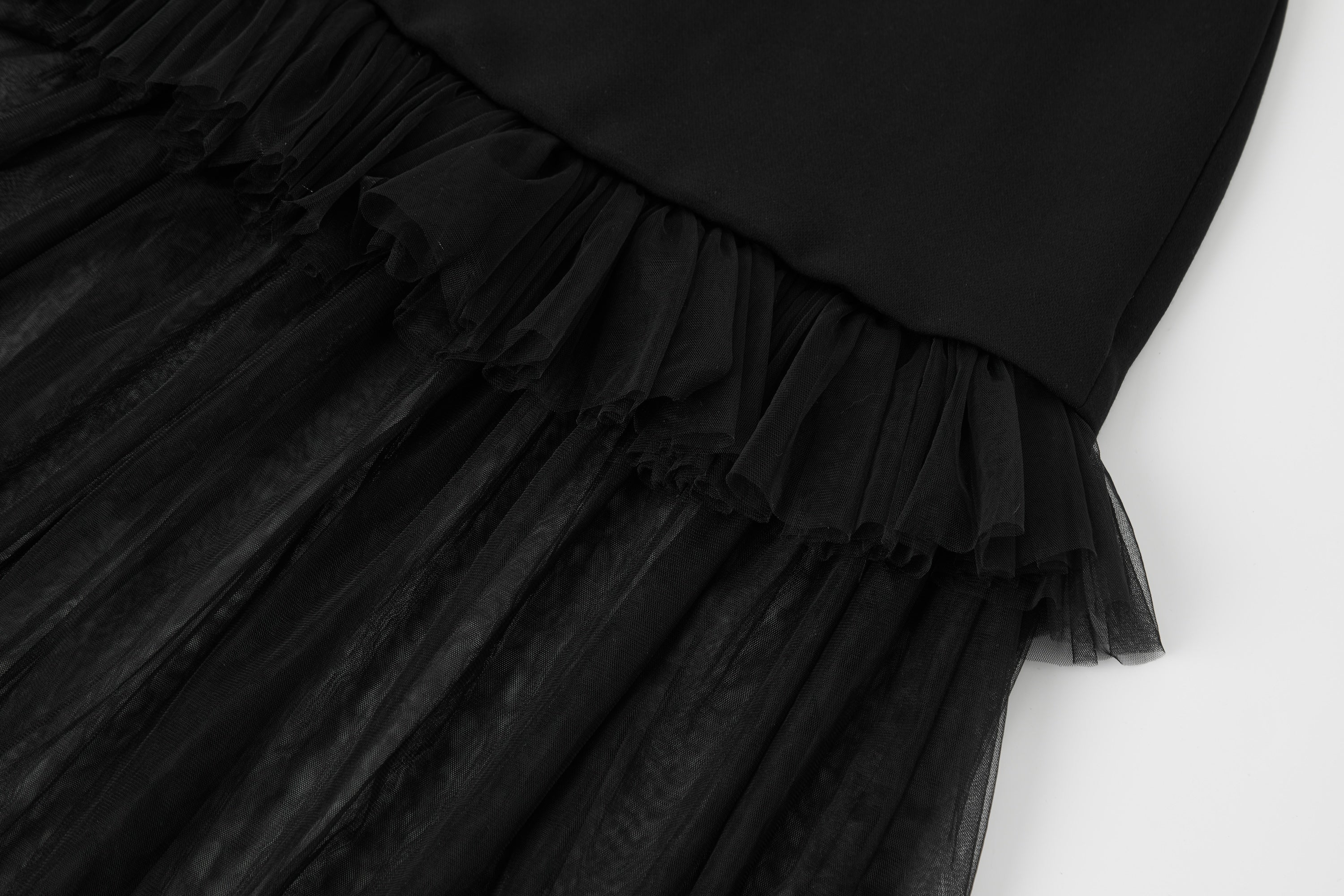 Black Hip-Wrapped Tulle Skirt