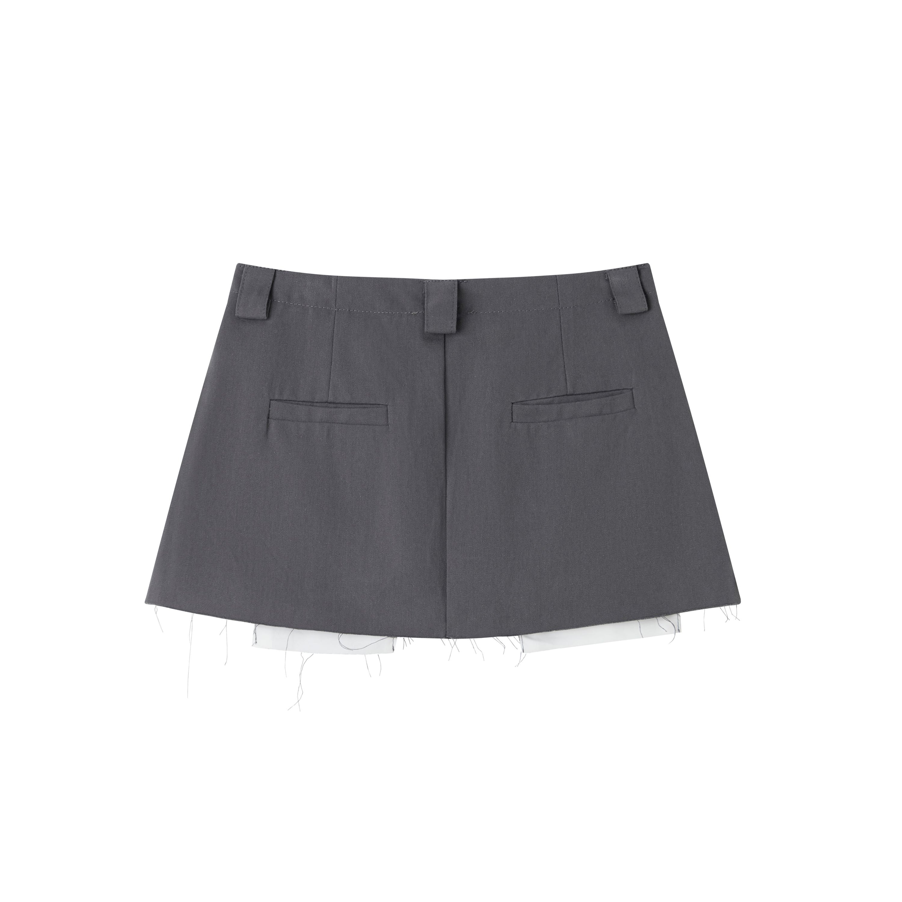 Grey Low Waist Two Piece Raw Edge Short Skirt