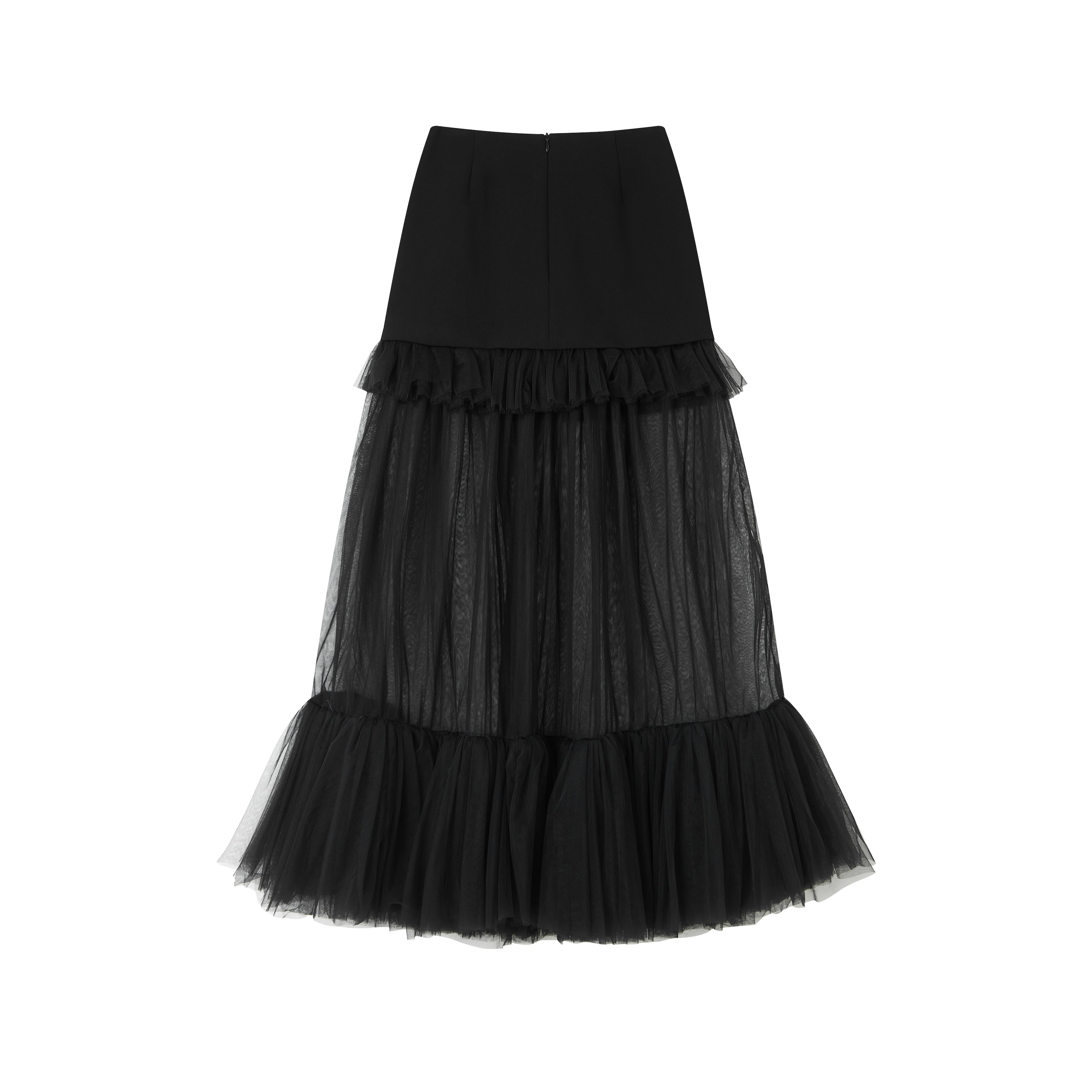 Black Hip-Wrapped Tulle Skirt