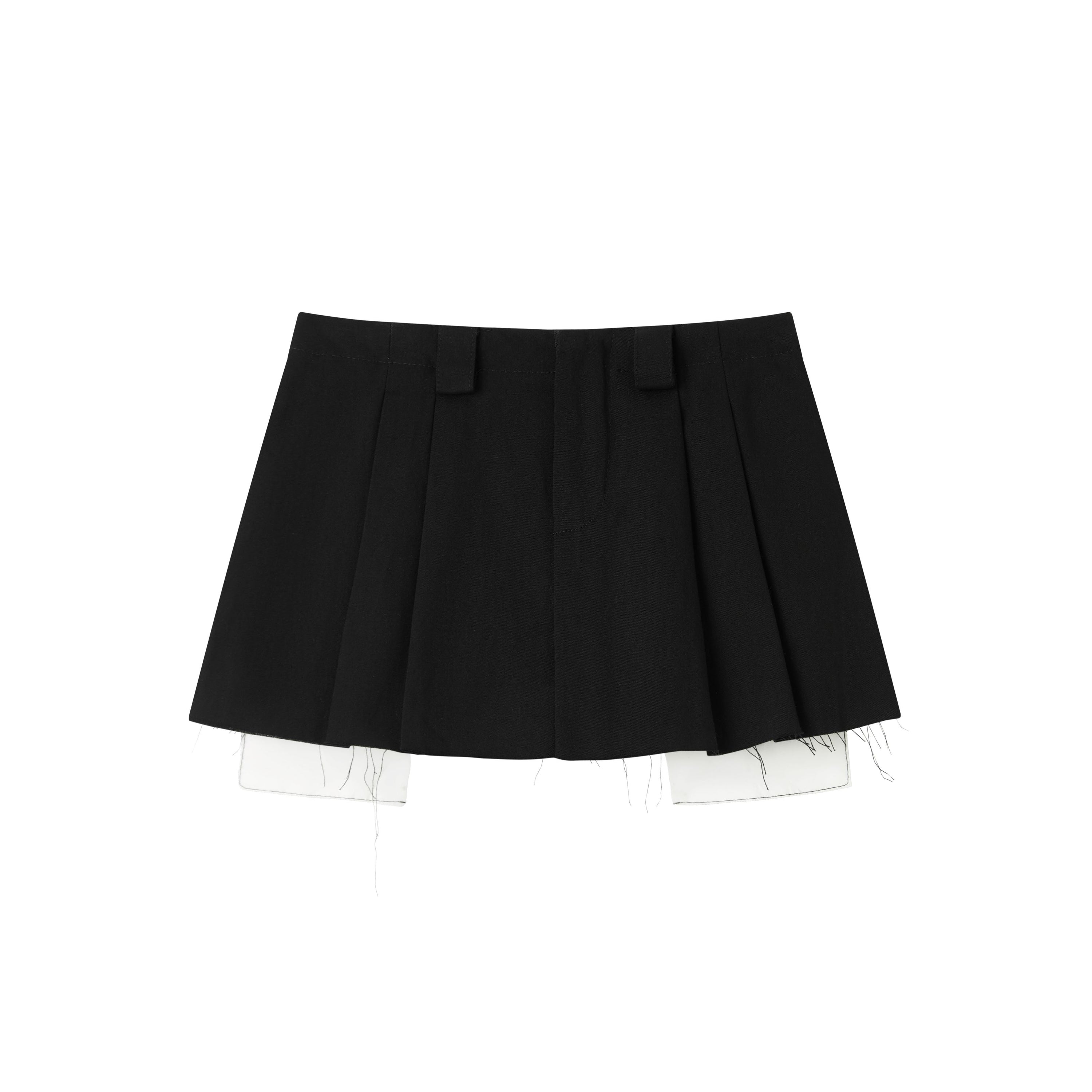 Black Low Waist Two Piece Raw Edge Short Skirt