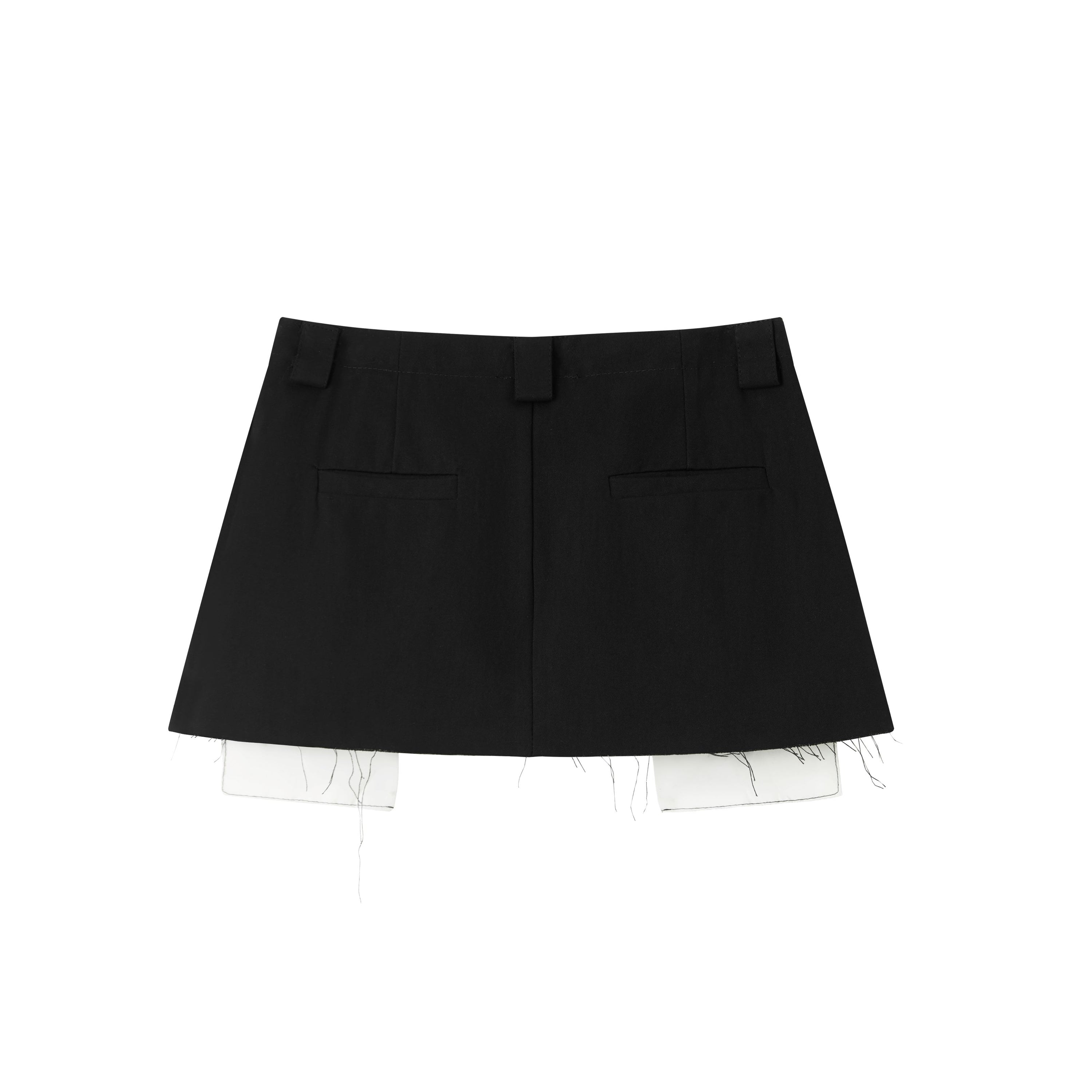 Black Low Waist Two Piece Raw Edge Short Skirt