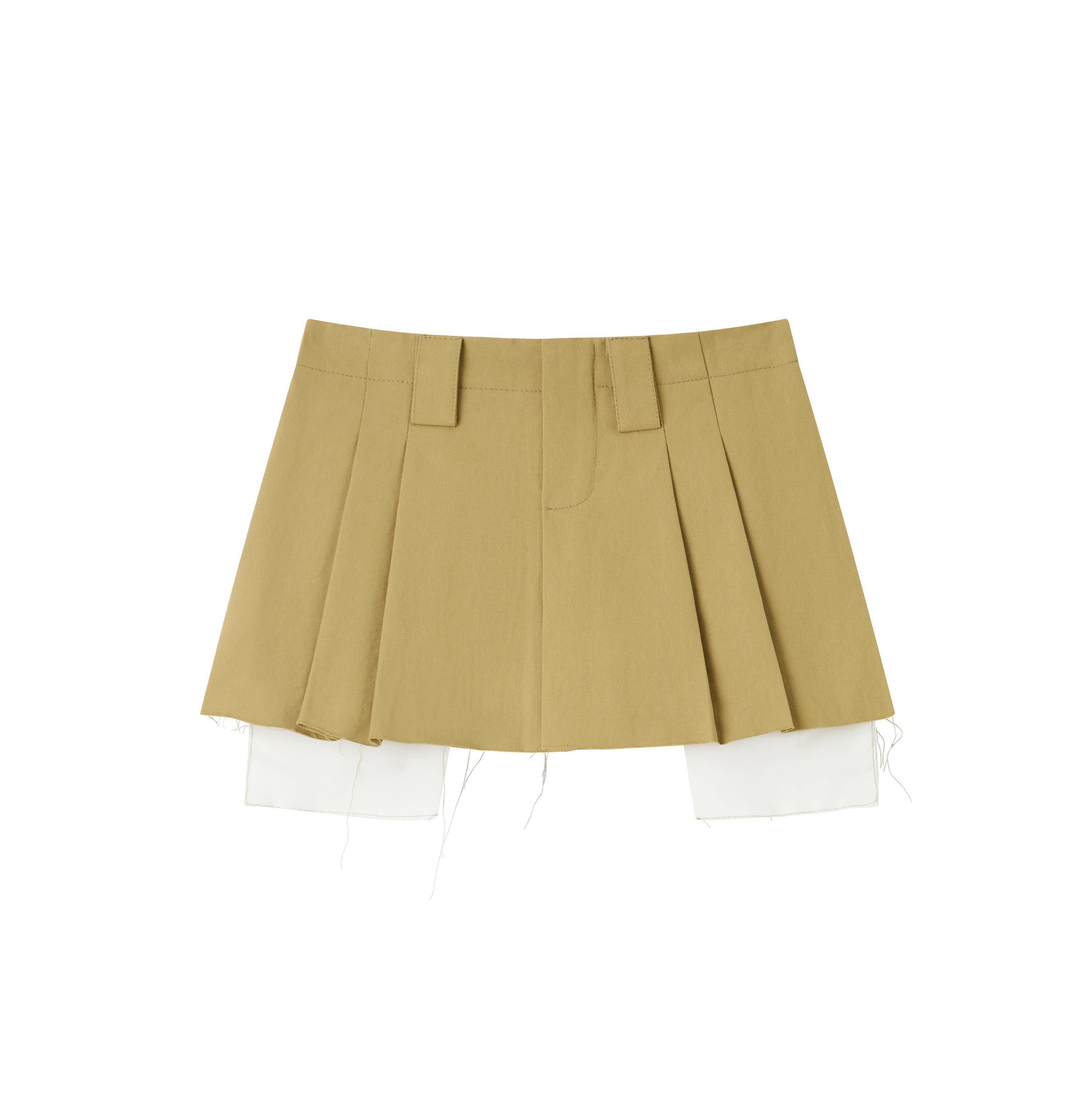 Khaki Low Waist Two Piece Raw Edge Short Skirt