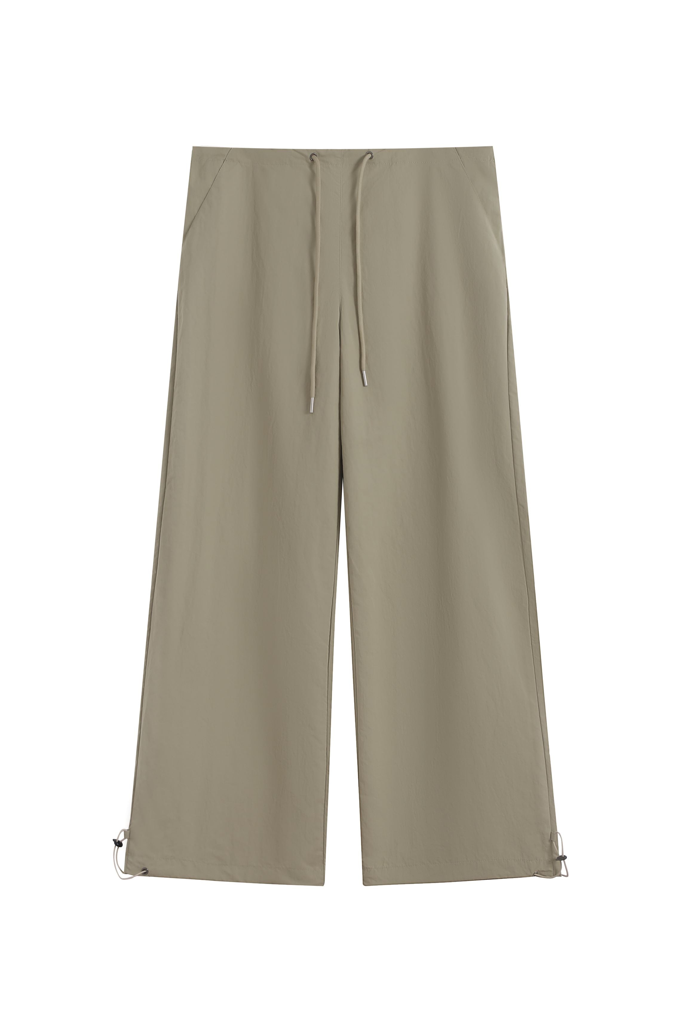 Khaki Drawstring Wide-Leg Pants