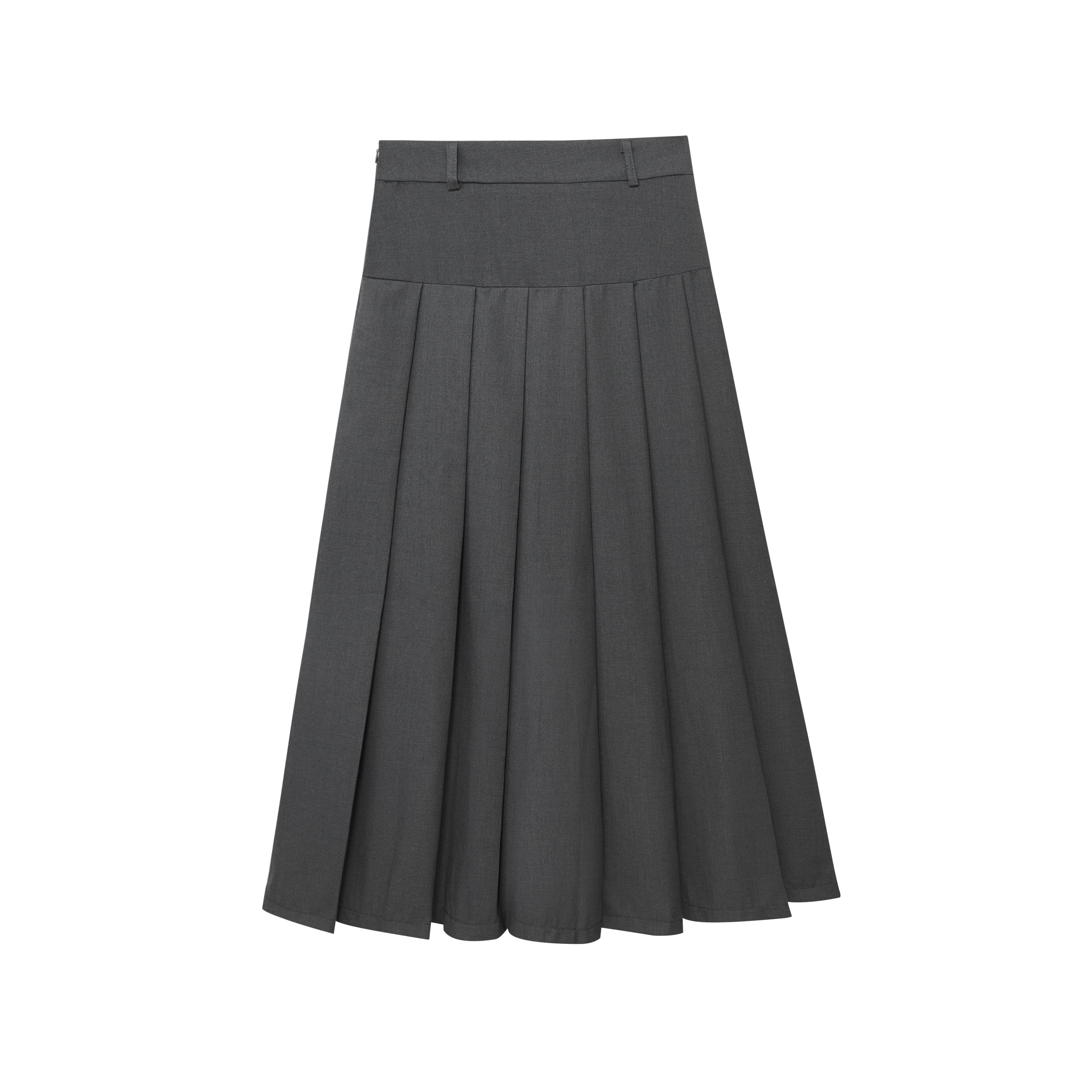 Grey Pleated Long Skirt